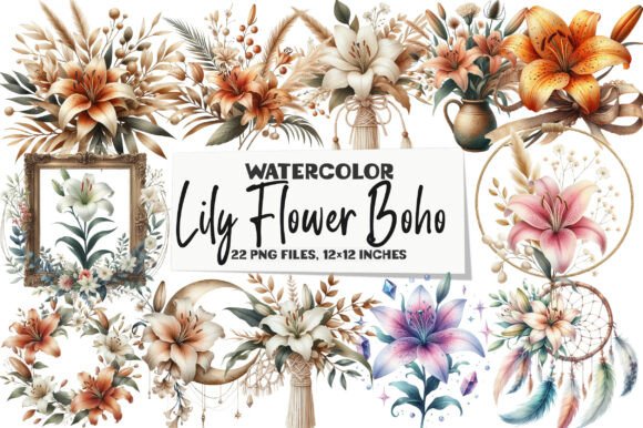 Download Watercolor Lily Flower Boho Clipart - Boho clipart Collection
