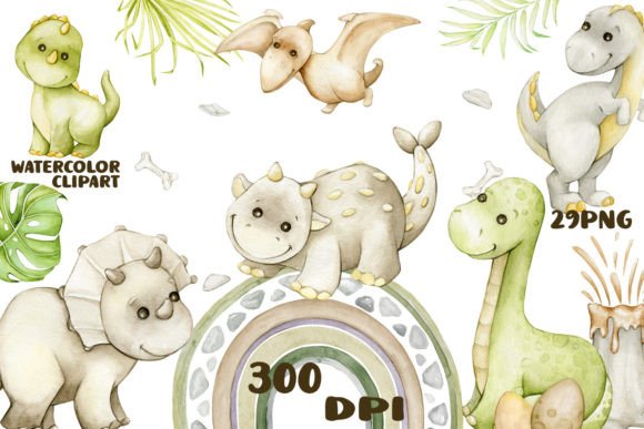 Download Watercolor Dinosaurs Boho Clipart, Dino - Boho clipart Collection