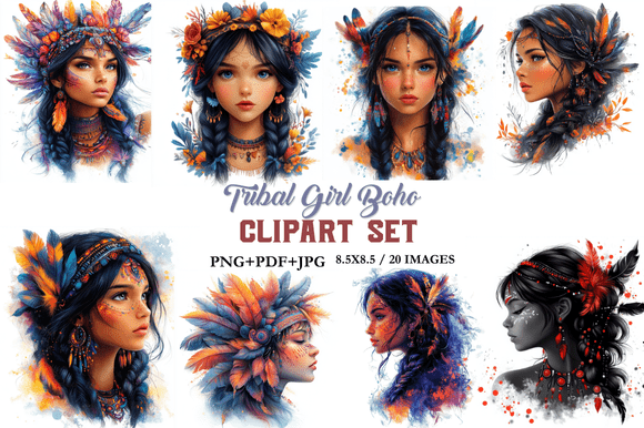 Download Tribal Girl Boho Clipart Set - Premium Resources
