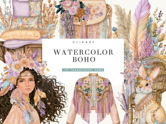 Download Watercolor Boho Clipart Bundle - Boho clipart Collection